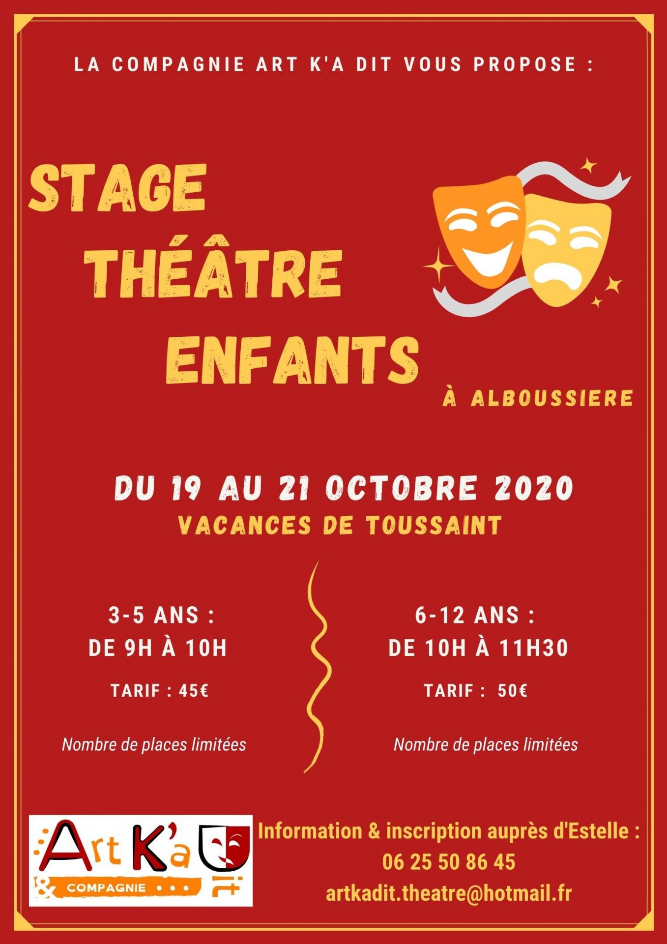 Stages theatre vacances toussaint 2020